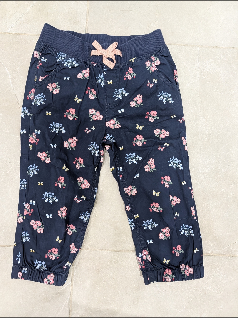 5/$35 H&M Girls Floral Joggers – 5–6Y – Navy Blue – NWOT